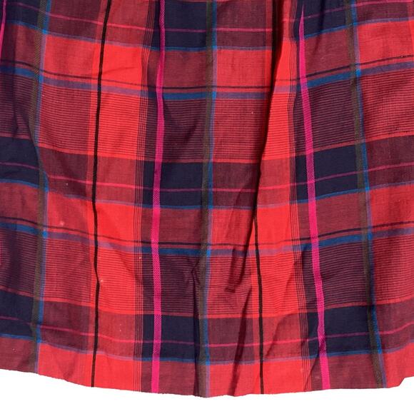 Vintage 1980s F.A. Chatta Ltd Midi Pleated Plaid Skirt Red Blue Black Women's 16 - Picture 5 of 7